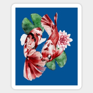 Two Koi Fish with Lotus Flower - Japanese Painting Sticker